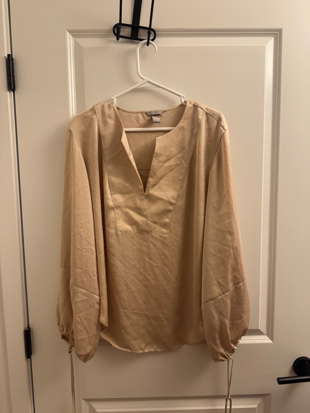 H&M Beige V-Neck Long Sleeve Blouse Satin Material